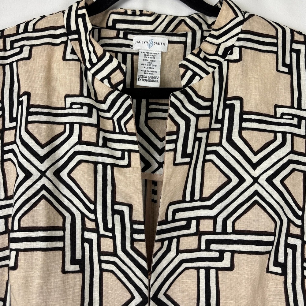 Jaclyn Smith Jacket Womens XL Beige Black Geometric Linen Retro Minimalist Artsy - Picture 3 of 16